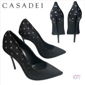 Casadei NWOB Maxi Blade C Way 115mm Pumps Polka Dot US 10.5 EU 40.5 Black Gray